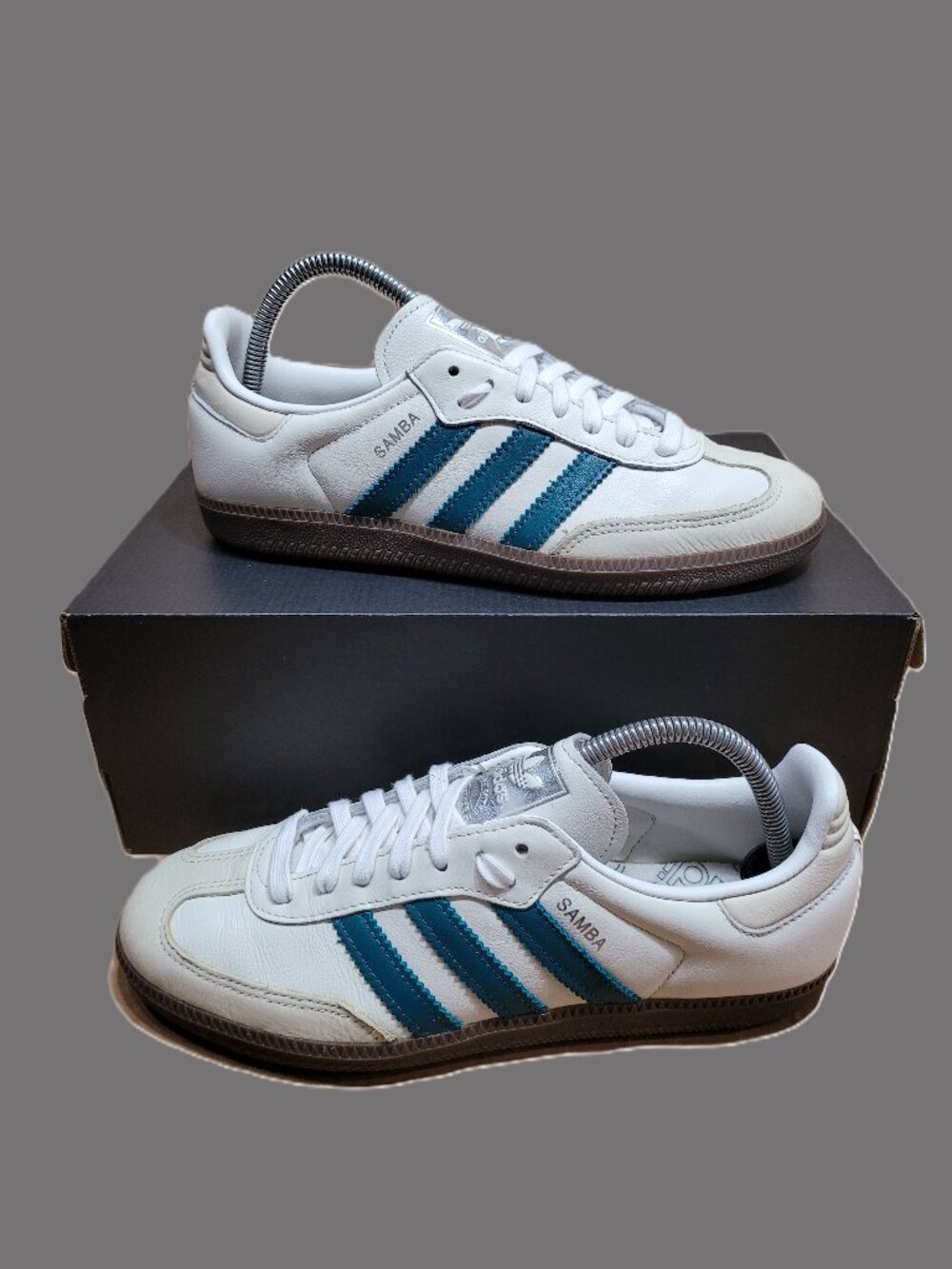 Adidas Samba OG Womens 8.5 White Teal Brown Gum Sole Originals Sneakers IG1963
